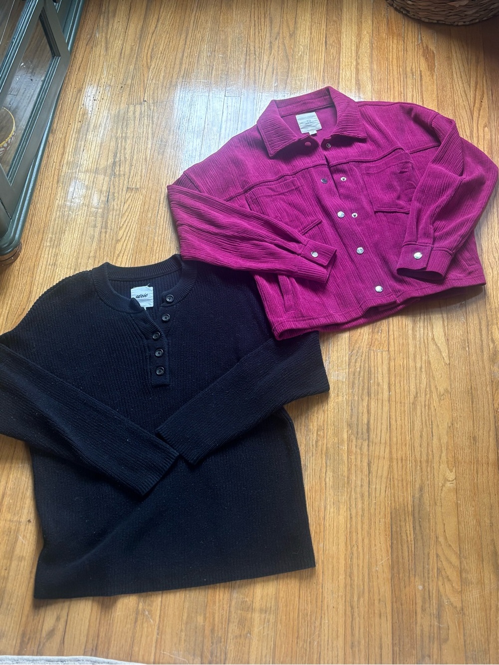 aerie Black Henley Sweater & thread and supply Fuchsia Corduroy Jacket Set